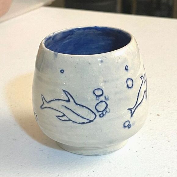 Handmade Ceramic Dolphin Bubbles Cup - Picture 2 of 4